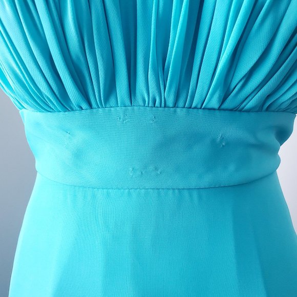Pretty Teal Green Strapless Long Flared Prom Gown Dress Pleated Bodice shawl - Picture 5 of 10